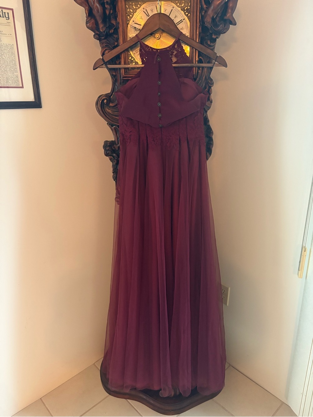 Elegant Burgundy Lace Halter Maxi Dress - Picture 3 of 3